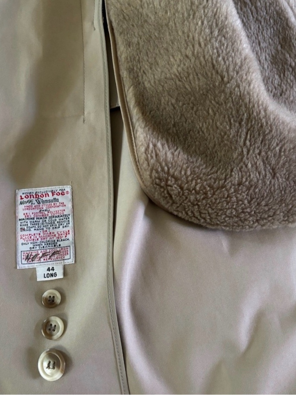 Vintage LONDON FOG Men's Tan Trench Coat, Removable Thinsulated Lining 44 Long - Picture 8 of 8